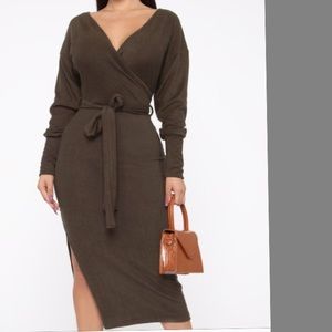 FashionNova olive green long sleeve dress